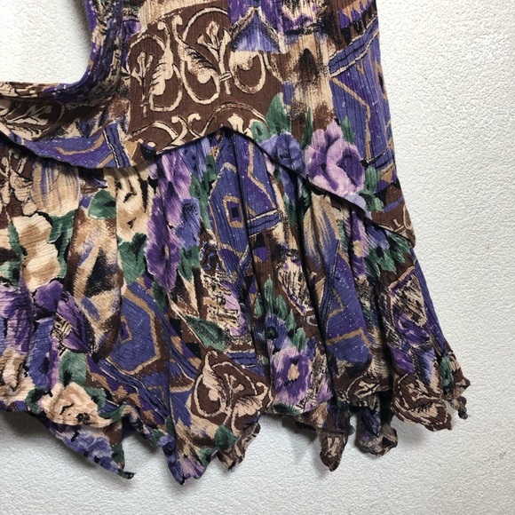 Petite Sophisticate Purple and Brown Floral Midi Dress Crew neck and zipper back - Picture 6 of 13